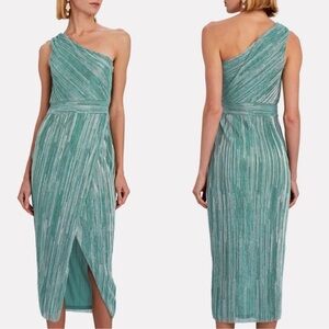 SAYLOR Alorna Midi Dress Metallic Pleat One Shoulder Size XS